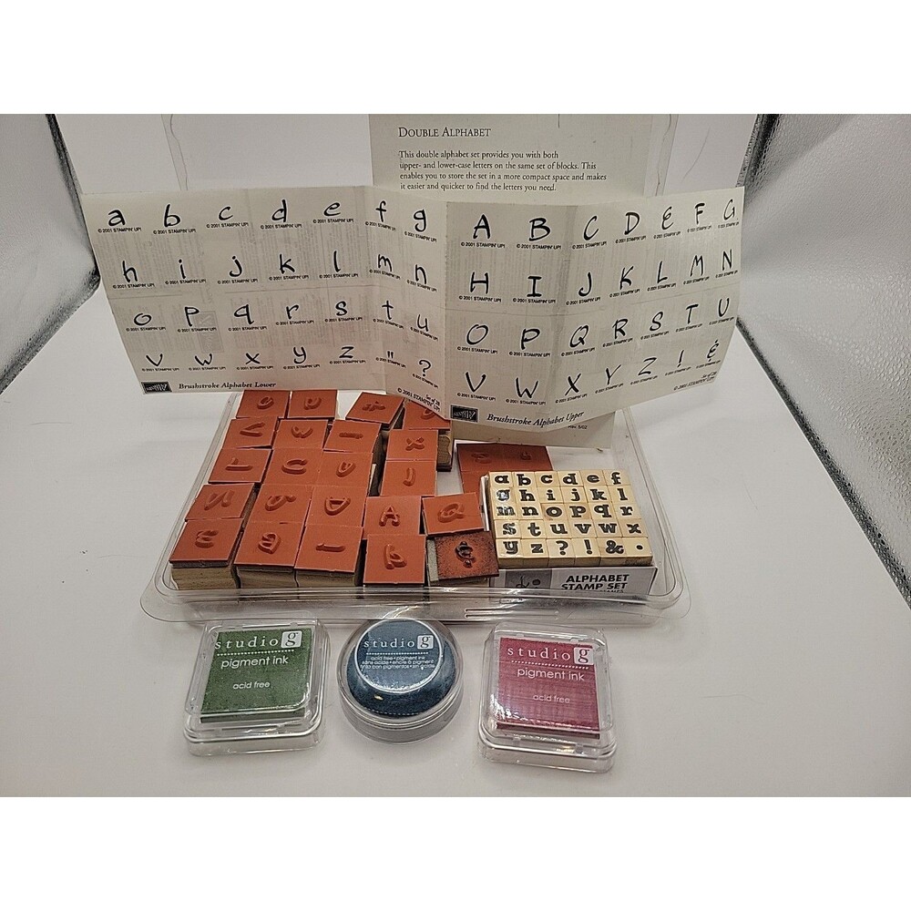 Stampin' Up~2001 Brushstroke Alphabet Upper & Lower Double Stamps, Ink, Mini Set